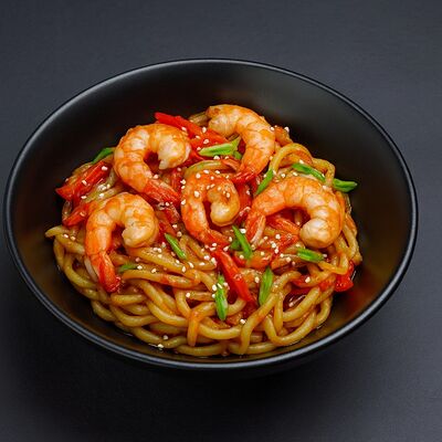 Лапша с креветками в соусе 