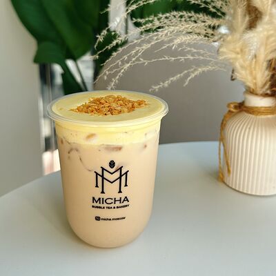 Чёрный чай с яичным кремом и кокосом (без тапиоки) в Micha Bubble Tea & Bakery по цене 495 ₽