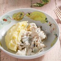 Детское куриное фрикасе с картофельным пюре в Кукумбер