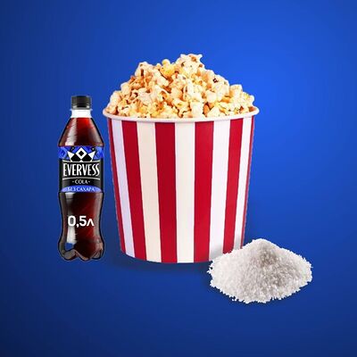 Попкорн стандарт соленый + Evervess Кола без сахара 0,5л в Рублион Синема по цене 499 ₽