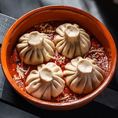 Хинкали с бараниной и томатным соусом (4 шт) в Густо & Пряно по цене 698 ₽