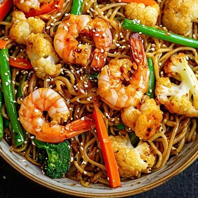 Лапша жареная с креветкамив Лапша по цене 745 ₽