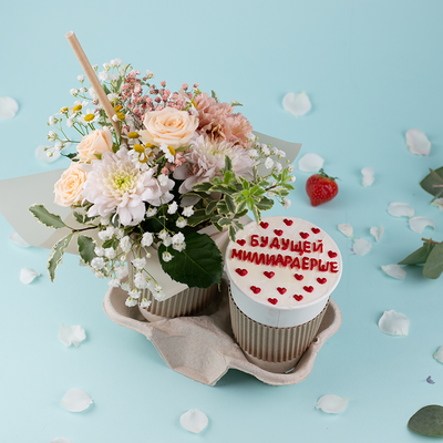 Подарочный набор букет Капучино и десерт в Пышно Расцвели по цене 2100 ₽