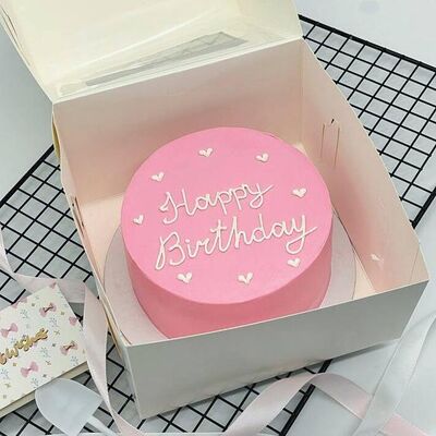 Бенто торт розовый Happy Birthday с сердечками на День Рождения в Cosmo Сakery по цене 2400 ₽