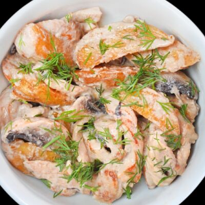 Картофель с курицей и грибами в сливочном соусе в Супер суши по цене 590 ₽