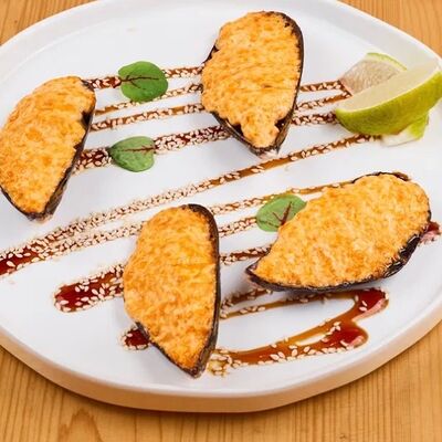 Мидии запеченные в 4 сыра по цене 640 ₽