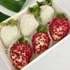 6 клубничек в белом шоколаде с кокосом и малинойв Durian Экзотические фрукты по цене 1100