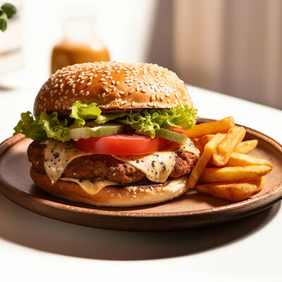 Бургер Куриный со стрипсами в Pascucci cafe по цене 390 ₽