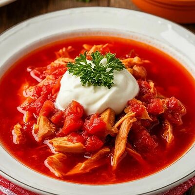 Борщ из домашнего цыпленка со сметаной в Кафе SINBAD по цене 406 ₽