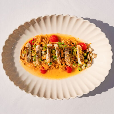 Тальолини с сибасом и спаржей в Lui по цене 2600 ₽