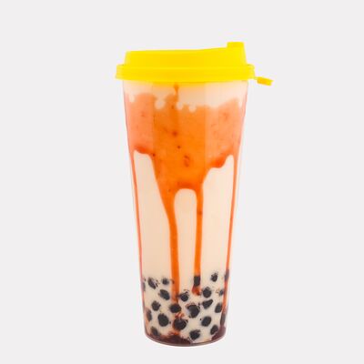 Клубничный бабл ти Olong с тапиокой в Кафе тайской еды по цене 480 ₽