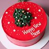 Торт на Новый год красный с елкой и надписью Happy new year в Miracle bakery по цене 3990