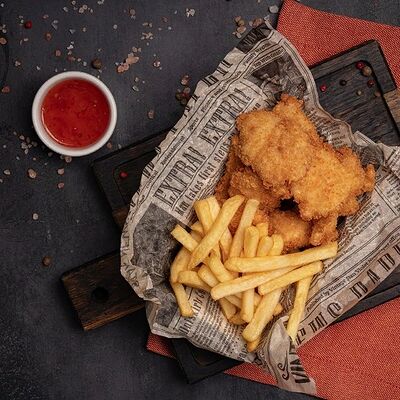 Хрустящие наггетсы с картофелем фри в Nest по цене 540 ₽