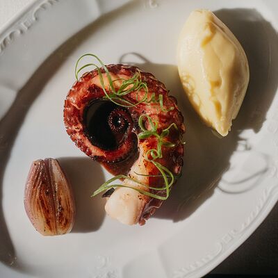 Осьминог на гриле с пюре Робюшон и соусом Порто в Salone pasta & bar по цене 2990 ₽