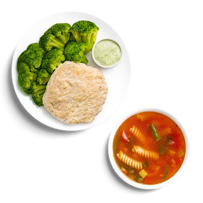 Ланч с минестроне и куриным оладушком с брокколи в Кухня на районе по цене 459 ₽