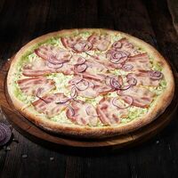 Карбонара D33 Пицца на тонком тесте в Пицца Хаб