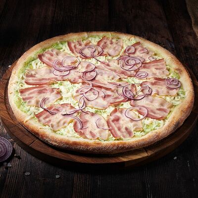 Карбонара D23 Пицца на тонком тесте в Пицца Хаб по цене 550 ₽