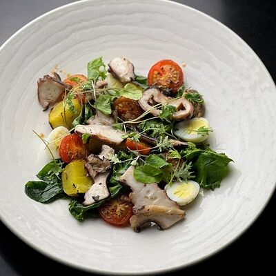 Салат с осьминогом, запеченные томаты черри, молодой картофель, перепелиное яйцов Нобель по цене 790 ₽