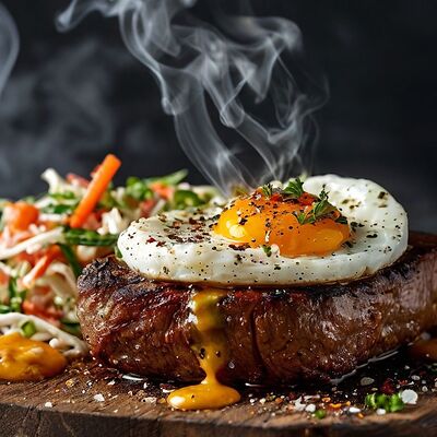 Бифштекс с яйцомв Наш двор по цене 690 ₽