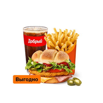 Острый Мехико Бургер с курицей Комбо Большой в Вкусно – и точка по цене 531 ₽