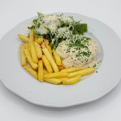 Бифштекс, перечный соус, картофель фри в Coffee Room Coworking по цене 1210 ₽