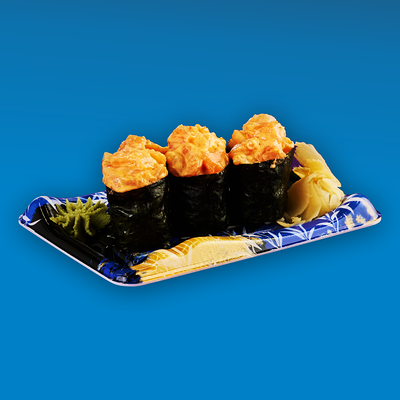 Острый сяке (Гункан с лососем в спайси соусе) в Yume sushi по цене 590 ₽