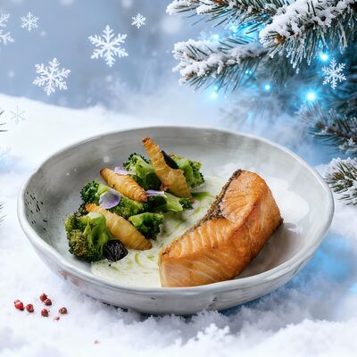 Жареный лосось с брокколи в сливочном соусе в Мамули по цене 1790 ₽