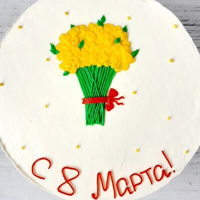 Бенто-торт на 8 марта с желтым букетом в Премиум торт по цене 2300 ₽