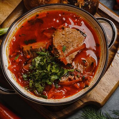 Борщ с салом и черным хлебом в Буржуй по цене 700 ₽