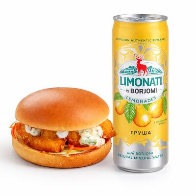 Бургер с рыбой и Borjomi Limonati в Ocean Basket по цене 6680 ₸