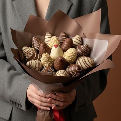 Букет «Affina» (19 шт.) в Luna-Клубника в шоколаде по цене 3990 ₽