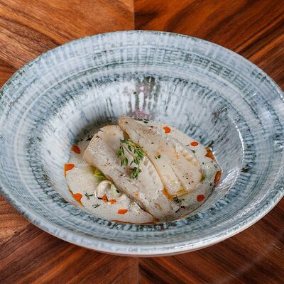 Филе черного палтуса со сливочным цукинив L.Е.S. по цене 1100 ₽