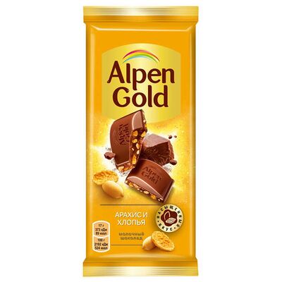 Шоколадная плитка Alpen Gold Арахис и хлопья в ЭкспрессВиль по цене 120 ₽