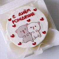 Бенто-торт на день рождения с котиками и сердцамив Miracle bakery