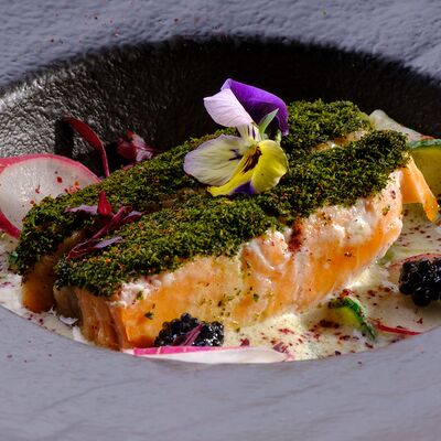 Лосось с гремолатой и пастой и цукини в Душа по цене 1430 ₽