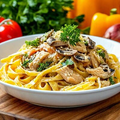 Паста курица-грибы в Вкус и цвет по цене 320 ₽