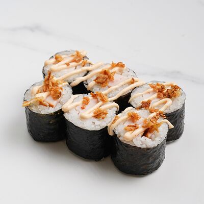 Малый ролл Копчёная курица, соус спайси и лук фри №14 в Ёбисан по цене 489 ₽