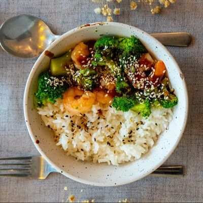 Креветки терияки с рисом в Luffy Coffee & Art по цене 3100 ₸