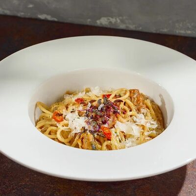 Спагетти Арабьята с мидиями и оливками каламата в Гастробар DOM по цене 610