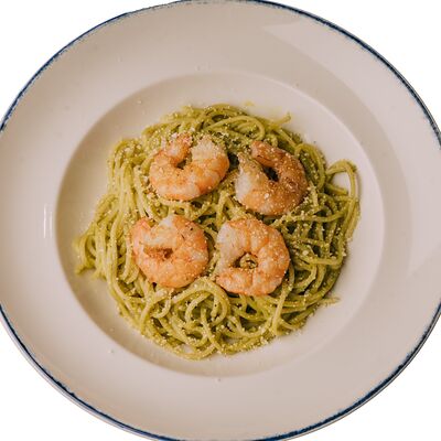 Паста в сливочном песто с креветками в Руки Вверх по цене 640 ₽