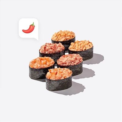 Гунканы спайси ассорти в Много лосося по цене 740 ₽