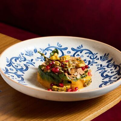 Салат с запеченной тыквой, хурмой и кукурузой в NANA Pirveli по цене 750 ₽