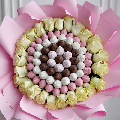 Букет клубники в шоколаде с белыми розами Романтика в SOK - клубника в шоколаде по цене 14990 ₽