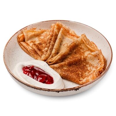 Блинчики со сметаной и клубничным компоте в Garden Coffee по цене 309 ₽