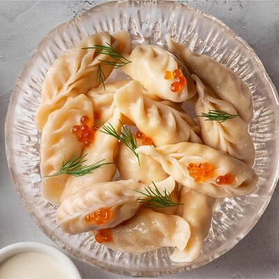 Пельмени из сибирских рыб с щукой, судаком и красной икрой в BEERMAN&Schlitz по цене 850 ₽