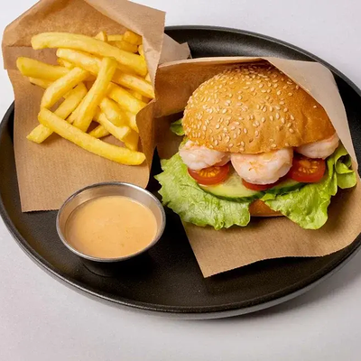 Бургер с креветками в Мидийный дом по цене 708 ₽