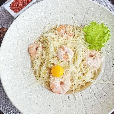 Феттуччине с креветками в Аустерия по цене 700 ₽