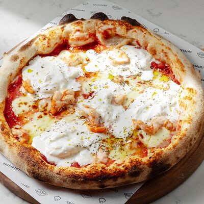 Пицца с креветками и сыром страчателла в Сыроварня Чизерия по цене 800 ₽