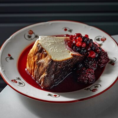 Чизкейк Сан-Себастьян с Роте Грютце в Коробок по цене 710 ₽