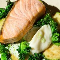 Лосось с цукини и кремом из цветной капусты в Gino Cafe